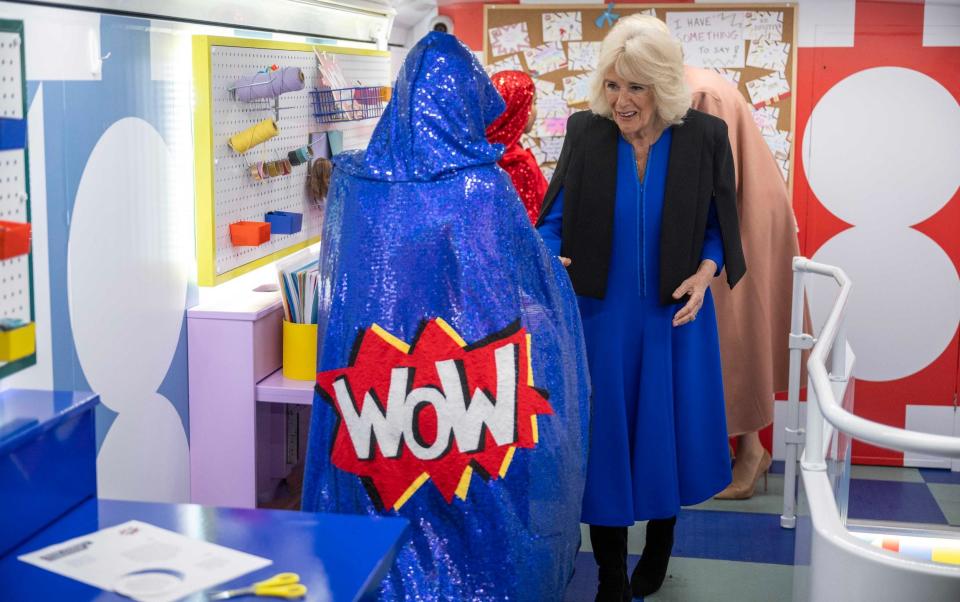 The Queen, who is president of Women of the World Foundation, met with young people on its Girls Festival Bus Tour