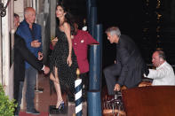 <p><strong>When: August 31, 2017</strong><br>Ahead of the premiere of Clooney’s crime-comedy flick “Suburbicon,” at the 74th annual Venice Film Festival, Amal and George Clooney enjoyed a <a rel="nofollow" href="https://ca.style.yahoo.com/amal-clooney-dazzles-black-lace-slideshow-wp-165953385/photo-p-enjoying-more-low-key-photo-165953978.html" data-ylk="slk:romantic date night;outcm:mb_qualified_link;_E:mb_qualified_link;ct:story;" class="link  yahoo-link">romantic date night</a> at Hotel Daniele, the historic hotel where they wed in back in 2014. <em>(Photo: Getty)</em> </p>