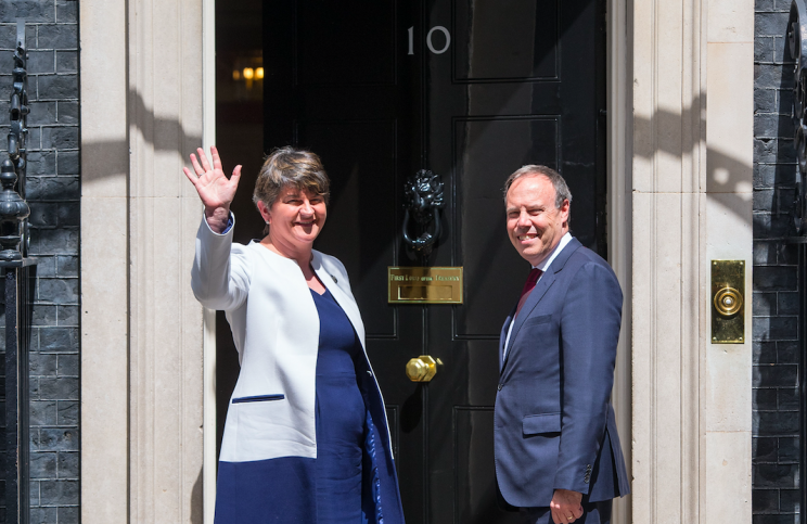 DUP leaders arrived in Downing Street to thrash out the terms of a confidence and supply deal with the Tories (PA)