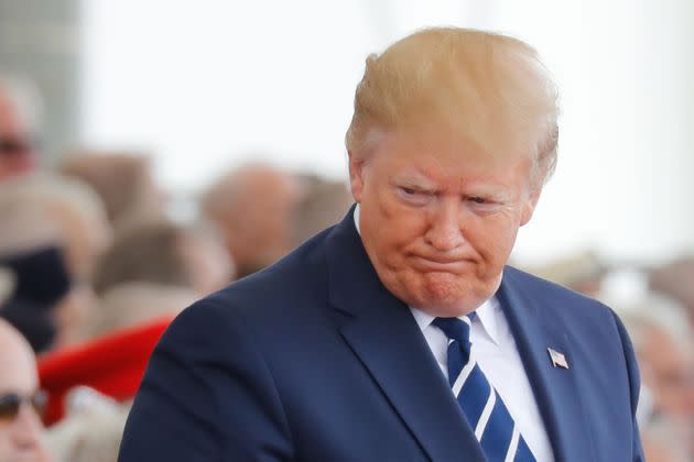 Trump takes his seat during an event in Portsmouth, England, on June 5, 2019, to commemorate the 75th anniversary of the D-Day landings.