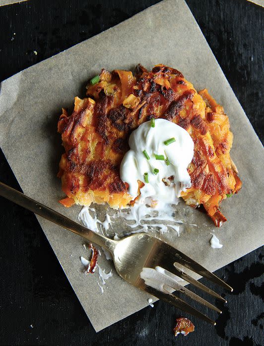 <strong>Get the <a href="http://heatherchristo.com/2013/12/01/sweet-potato-latkes/">Sweet Potato Latkes recipe</a>&nbsp;from Heather Christo</strong>