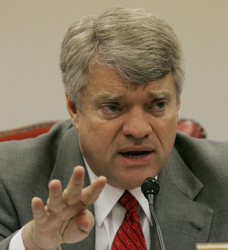 Sen. David Thomas, R- Fountain Inn gestures as he questions South Carolina Law Enforcement Director Reggie Lloyd during a organizational meeting Friday, July 24, 2009, in Columbia, S.C. Sen. Thomas is looking into Gov. Sanford's use of state money on travel and any taxpayer money connected to his affair with a woman in Argentina.