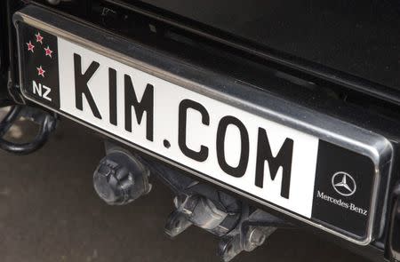 The number plate of the car belonging to German tech entrepreneur Kim Dotcom is pictured outside a court in Auckland, New Zealand, September 21, 2015. REUTERS/Nigel Marple/File Photo