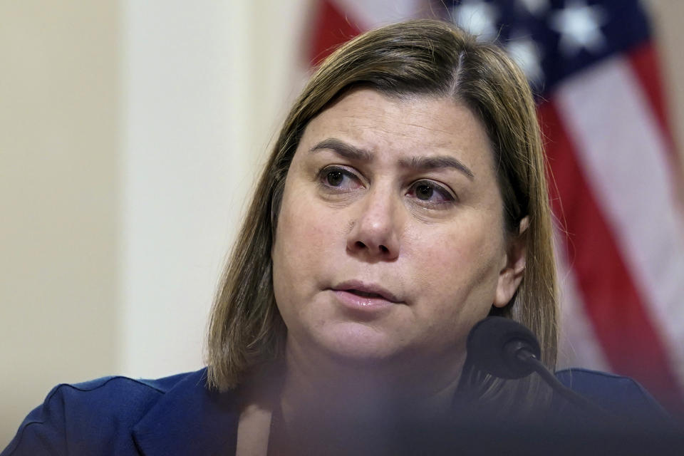 FILE - Rep. Elissa Slotkin, D-Mich., asks a question during a House Homeland Security Committee hearing at the Capitol in Washington, Nov. 15, 2022. (AP Photo/Mariam Zuhaib, File)