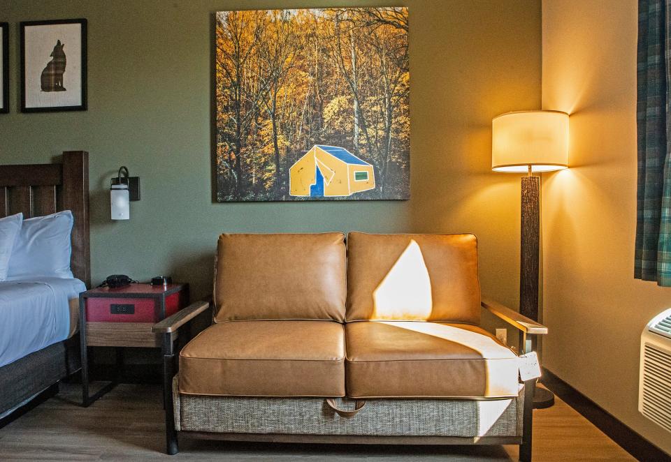 A bedroom of the Great Wolf Lodge is featured during a hard hat tour in Perryville, Md., Wednesday, Feb. 8, 2023.