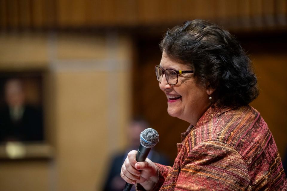 Arizona Senate Minority Leader Mitzi Epstein on the Senate floor inside the Arizona State Senate in Phoenix on Jan. 23, 2024.