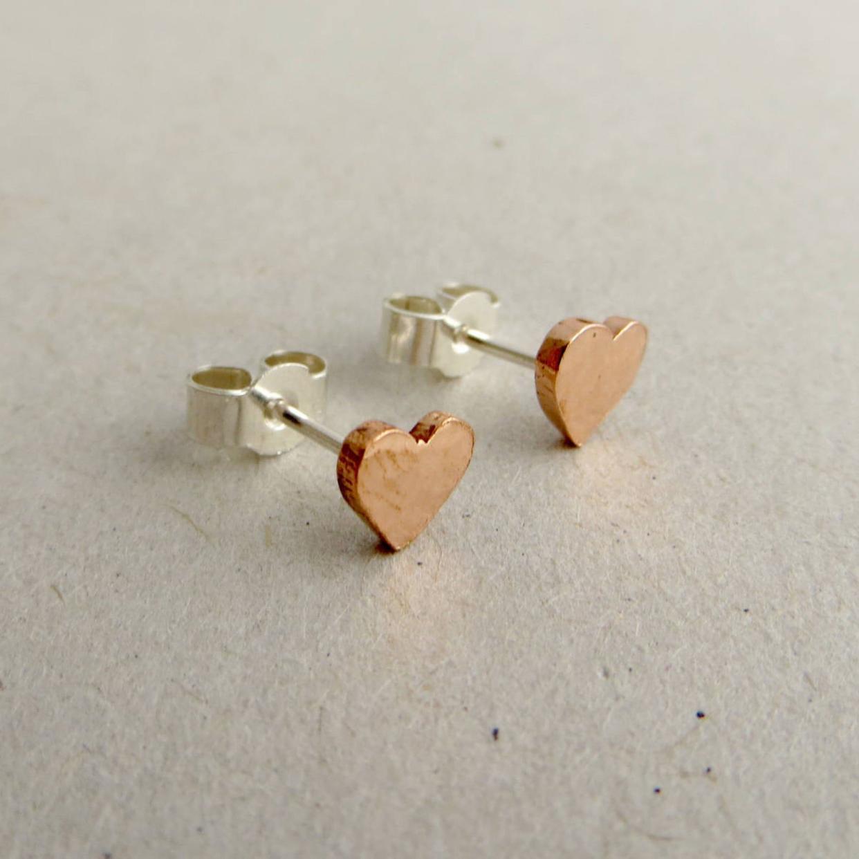 Copper Heart Stud Earrings