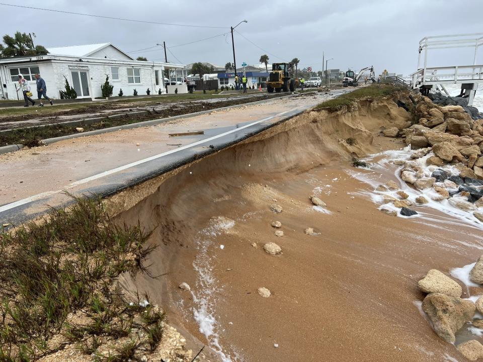 Part of A1A collapses in Flagler Beach due to Tropical Storm Nicole.