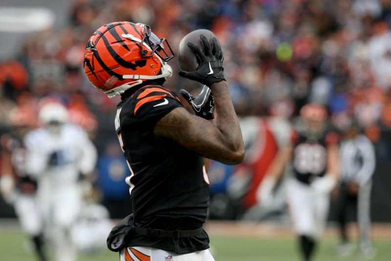 Cincinnati Bengals wide receiver Tee Higgins logged 42 catches for 656 yards and five scores in 12 games last season. File Photo by John Sommers II/UPI