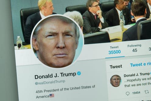 <span class="caption">'Real' Donald Trump's Twitter feed delivers a great deal of unreality.</span> <span class="attribution"><span class="source">Casimiro PT via Shutterstock</span></span>