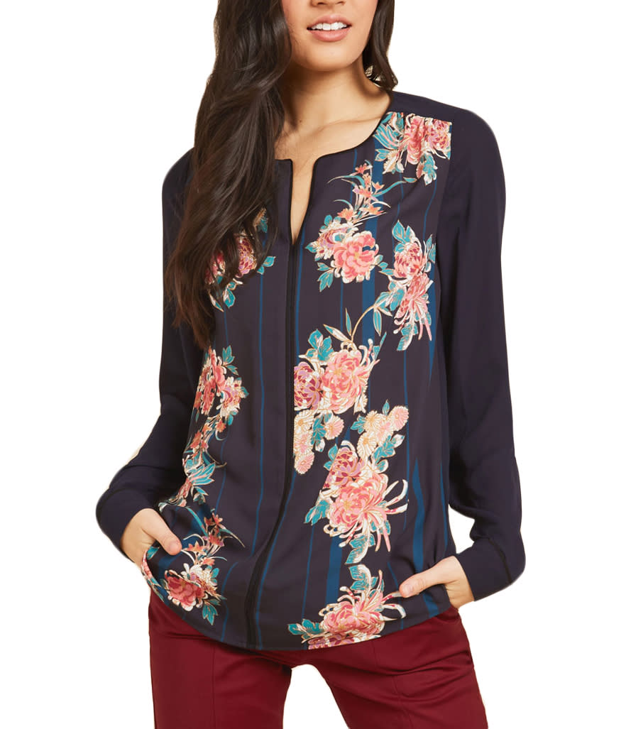 ModCloth Podcast Top in Navy Floral