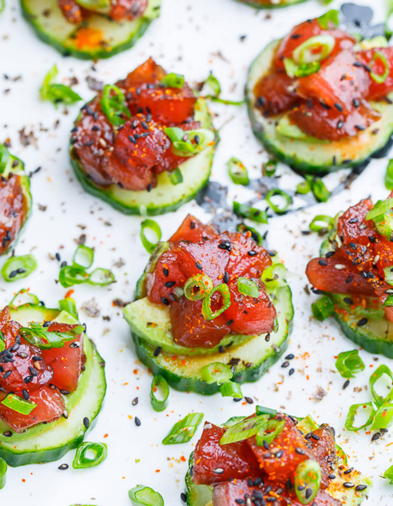 Bouchées concombre avocat et thon épicé