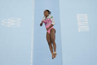 Rebeca Andrade of Brazil, performs on the vault during the artistic gymnastics women's apparatus final at the 2020 Summer Olympics, Sunday, Aug. 1, 2021, in Tokyo, Japan. (AP Photo/Gregory Bull)