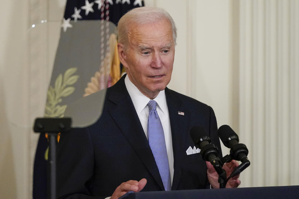 President Joe Biden speaks before signing an executive order in the East Room of the White House, Wednesday, May 25, 2022, in Washington. The order comes on the second anniversary of George Floyd's death, and is focused on policing. (AP Photo/Alex Brandon)