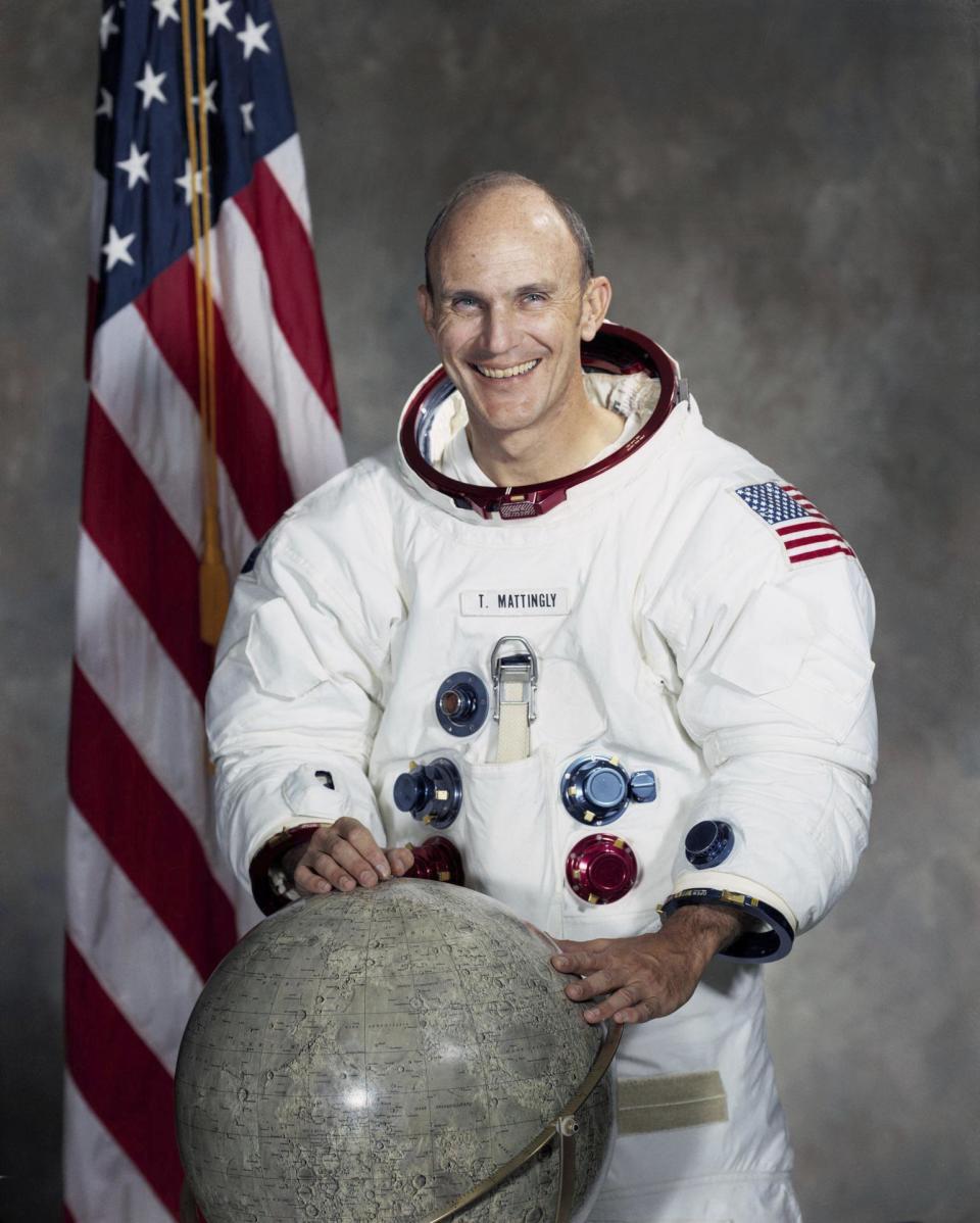 This photo released by NASA shows astronaut Ken Mattingly. Mattingly, who is best remembered for his efforts on the ground that helped bring the damaged Apollo 13 spacecraft safely back to Earth, has died Tuesday, Oct. 31, 2023, NASA announced. (NASA via AP)