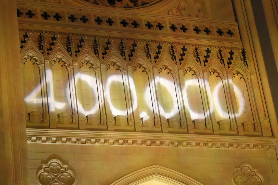 The Washington National Cathedral tolled the Bourdon Bell 400 times, once for every thousand lives lost, as part of the Biden Inaugural Committee's COVID-19 Memorial: A National Moment of Unity and Remembrance. (Photo: Paul Morigi via Getty Images)