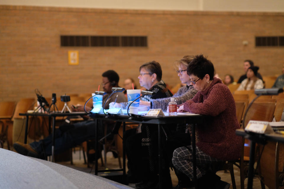 Judges at the Potter County Spelling Bee look on as the competition winds down on Thursday at George Washington Carver Elementary.