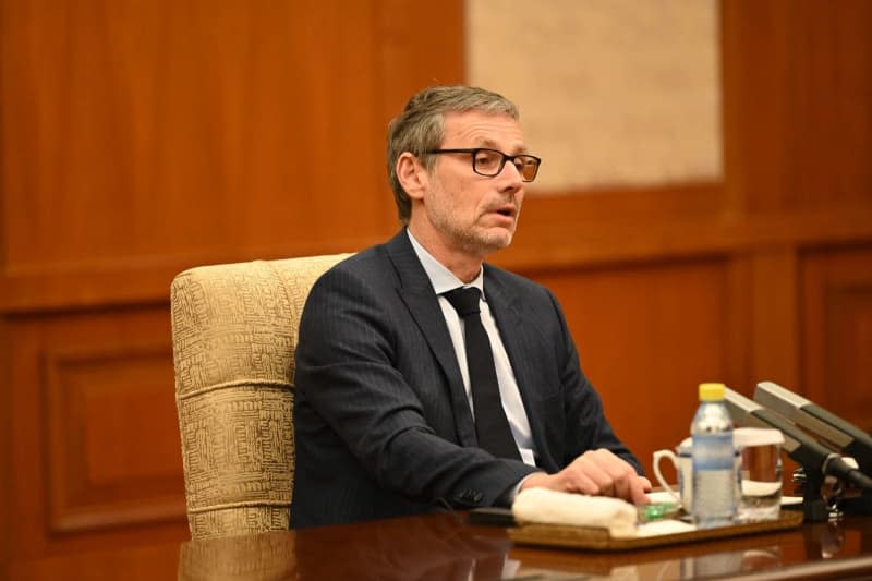 Jens Ploetner, Advisor to the German Chancellor for Foreign and Security Policy, speaks during a delegation visit to Beijing.  German diplomats met with Chinese politicians in Beijing on 23 February to discuss various bilateral and global political issues. Johannes Neudecker/dpa