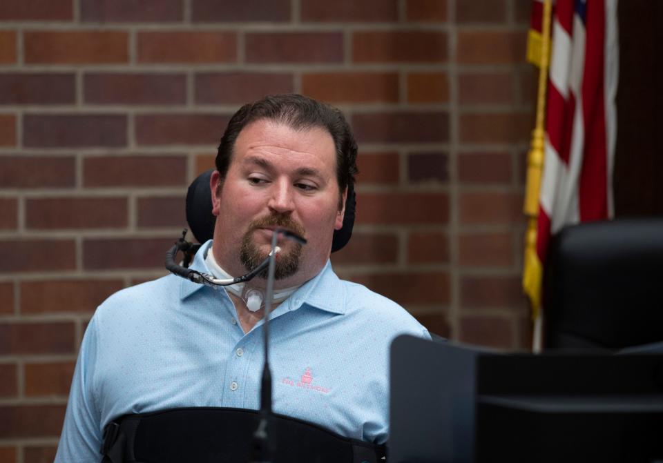 Ben Trockman, City Council-Ward 1, discusses the proposed city noise ordinance during the Evansville City Council meeting Feb. 27.