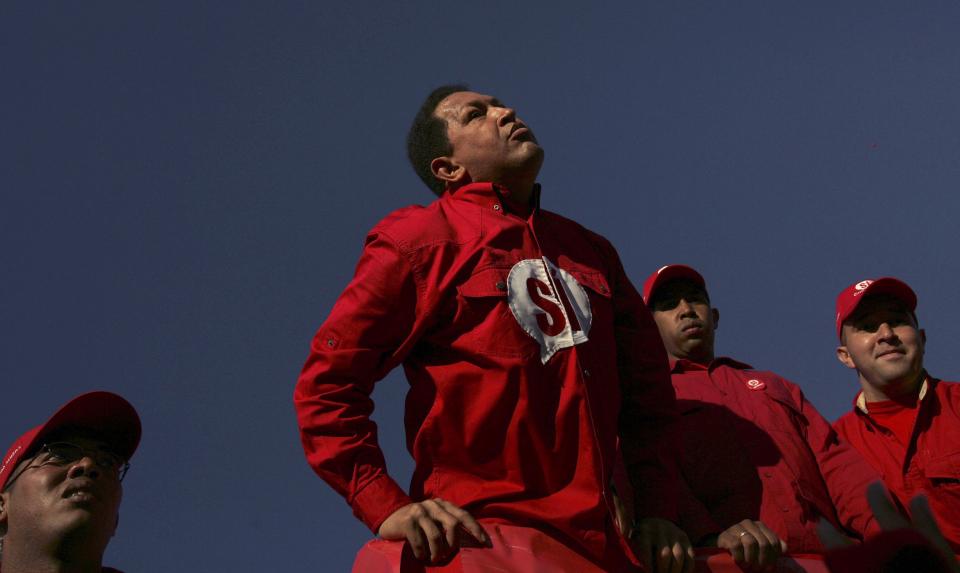 FILE - In this Nov. 30, 2007 file photo, Venezuela's President Hugo Chavez arrives to a rally in support of changes to the nation's constitution in Caracas, Venezuela. After four election wins, Chavez is on track to completing at least 20 years in power. (AP Photo/Rodrigo Abd, File)