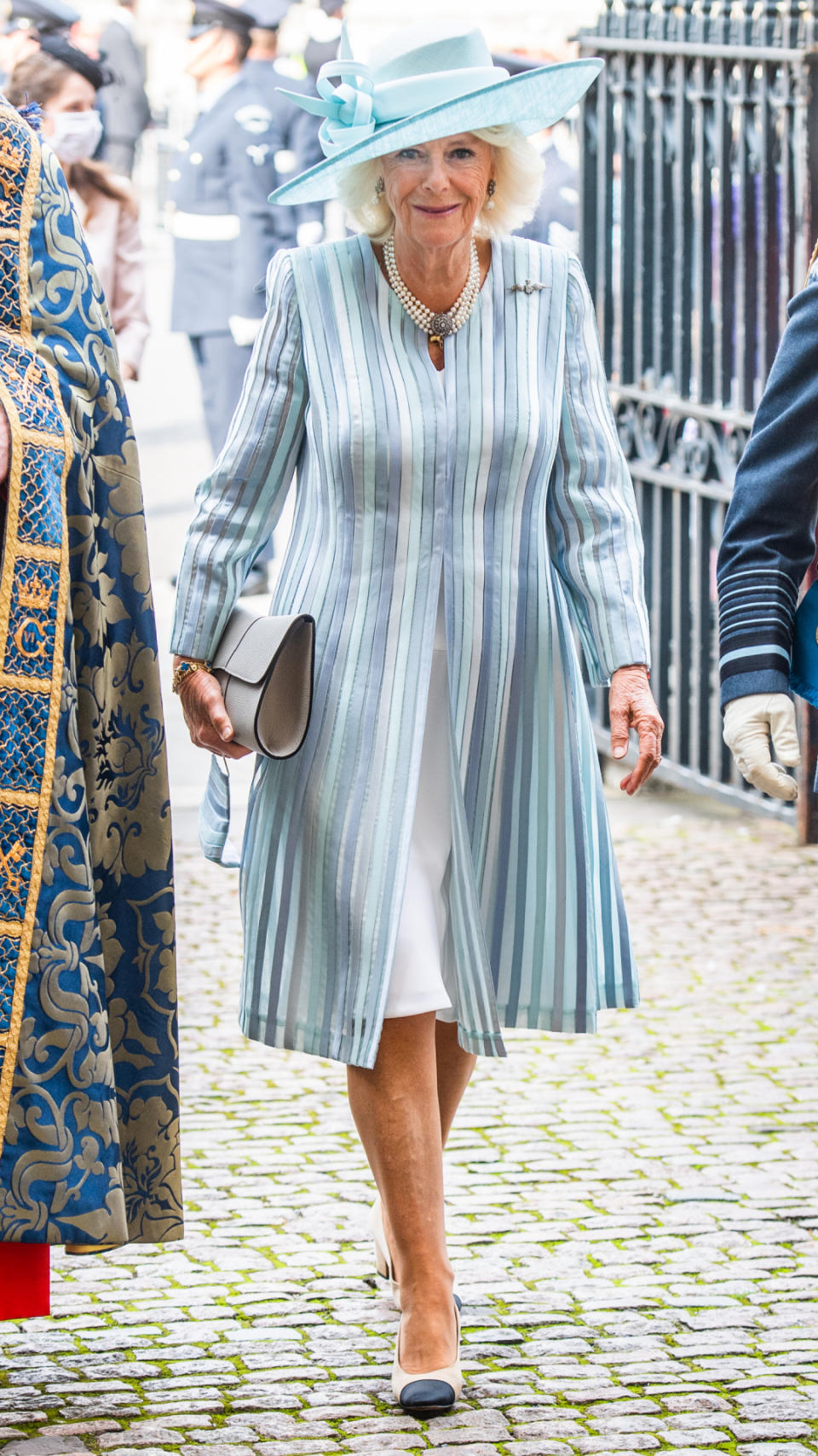 The pastel blue stripy dress