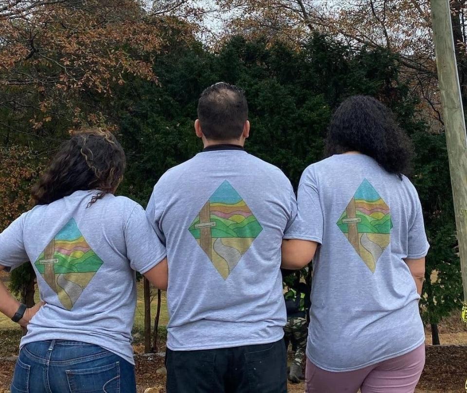 The official T-shirts for the "Latinos Aventureros de las Carolinas," hiking group designed by Mexican native and Hickory resident Ivan Portillo, 37.