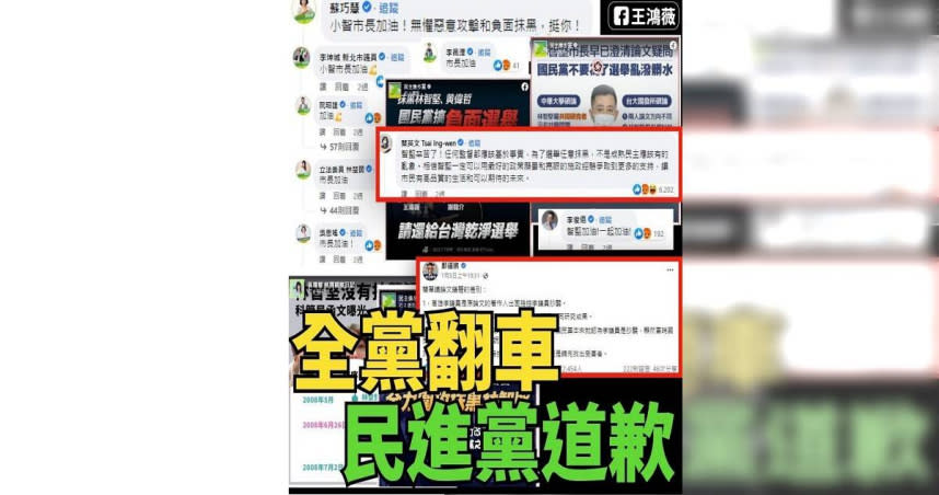 立委王鴻薇表示，總統蔡英文為論文事件帶民進黨衝撞台大，結果全黨翻車。（圖／翻攝自王鴻薇臉書）