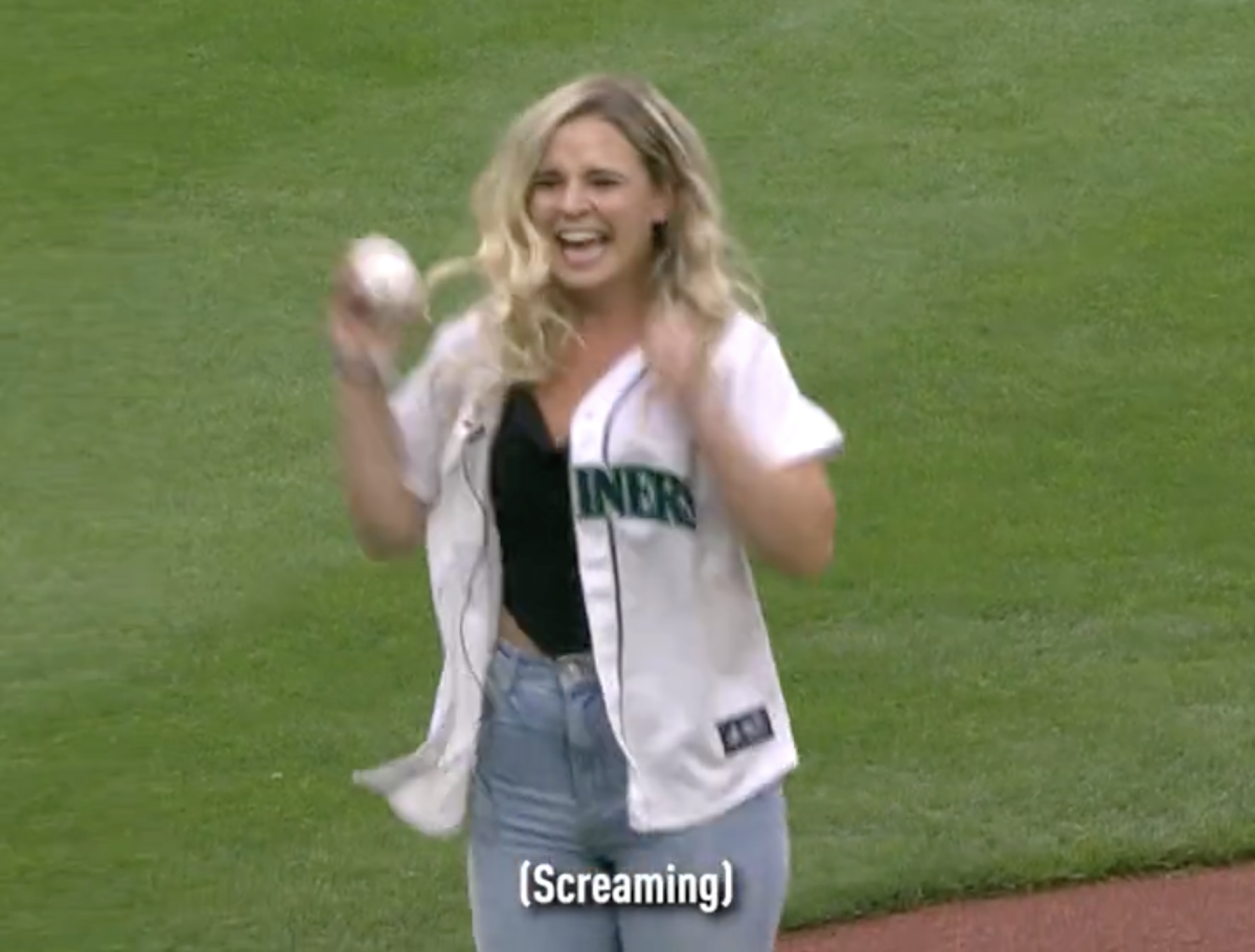 Iris Skinner, aka 'Ichiro Girl,' throws out Ichiro Weekend first pitch