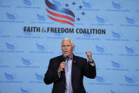 Former Vice President Mike Pence speaks during the Iowa Faith and Freedom Coalition Spring Kick-Off Saturday, April 22, 2023, in Clive, Iowa. (AP Photo/Charlie Neibergall)