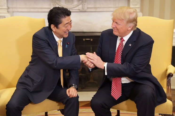 U.S. President Donald Trump and Japanese Prime Minister Shinzo Abe shake hands. (Photo: Getty Images)