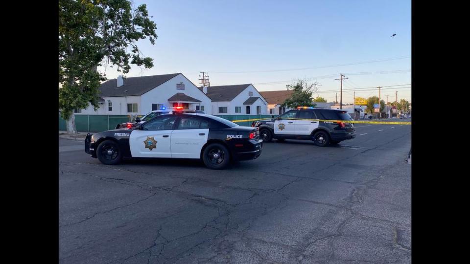 Detectives were investigating a fatal shooting on Fresno Street north of Belmont Avenue in Fresno on Thursday, May 11, 2023.