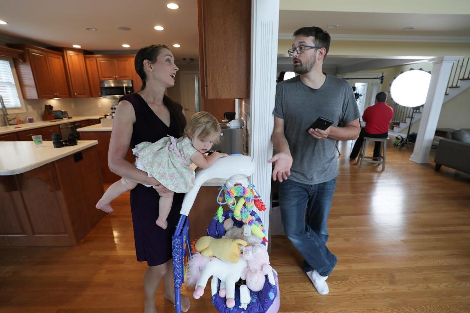 Rachael Denhollander and husband, Jacob, talk inside their home during a promotional video shoot for Rachael's upcoming book.
June 2019