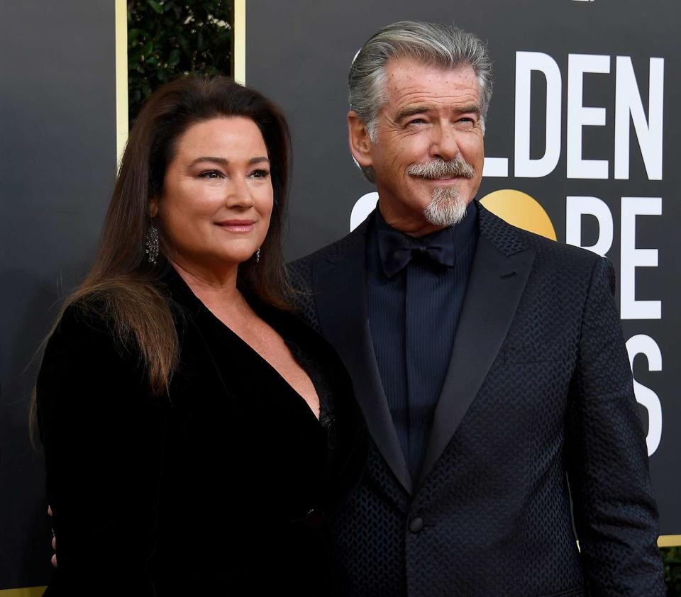 Pierce Brosnan (R) and Keely Shaye Brosnan arrive to the 77th Annual Golden Globe Awards held at the Beverly Hilton Hotel on January 5, 2020