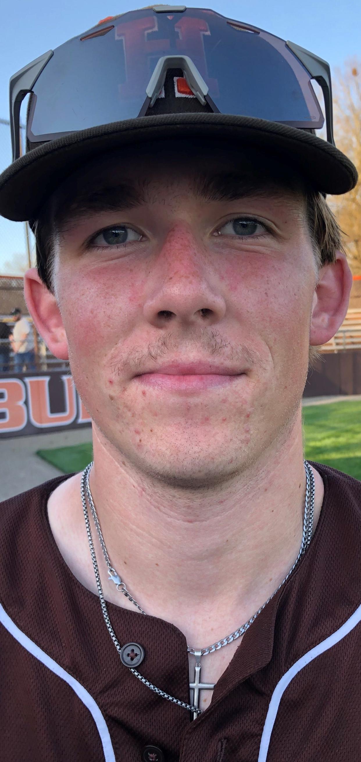 Heath senior Hayden Woodward not only smacked a pair of two-run homers, but also pitched four-hit ball through six innings of a 4-2 Licking County League-Cardinal Division win against visiting Lakewood on Monday at Dave Klontz Field.