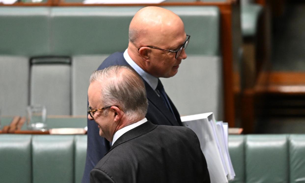 <span>‘It is fair to observe that the biggest difference when Labor is in government is that the opposition leader holds a megaphone and says the prime minister and his (substantially identical) policies are weak.’</span><span>Photograph: Lukas Coch/AAP</span>