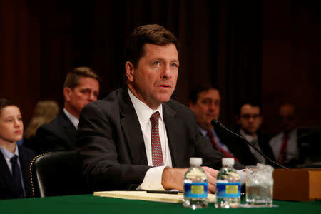 Jay Clayton testifies at a Senate Banking, Housing and Urban Affairs Committee hearing on his nomination of to be chairman of the Securities and Exchange Commission (SEC) on Capitol Hill in Washington, U.S. March 23, 2017. REUTERS/Jonathan Ernst