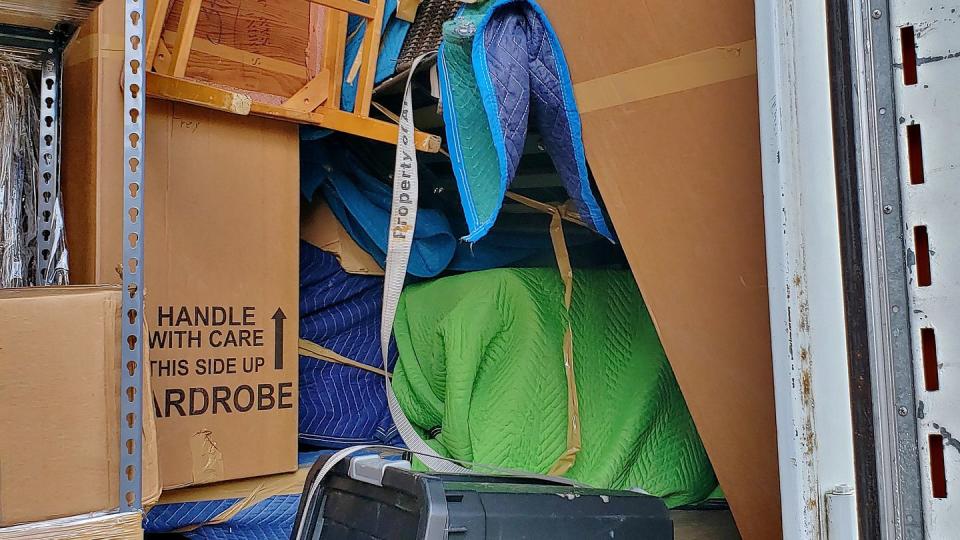 When movers arrived with the Freys' household goods on Jan.15, 2021, after the shipment had supposedly been remediated for water and mold, their belongings were in even worse shape. (Courtesy of Troy Frey)