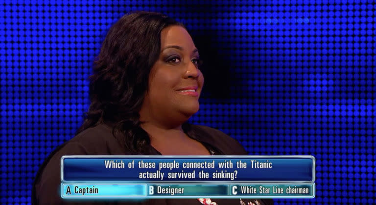 Allison causes a stir by answering a Titanic question wrong. (ITV)