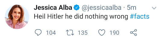 Jessica Alba's Twitter account was hacked (photo credit: Twitter)