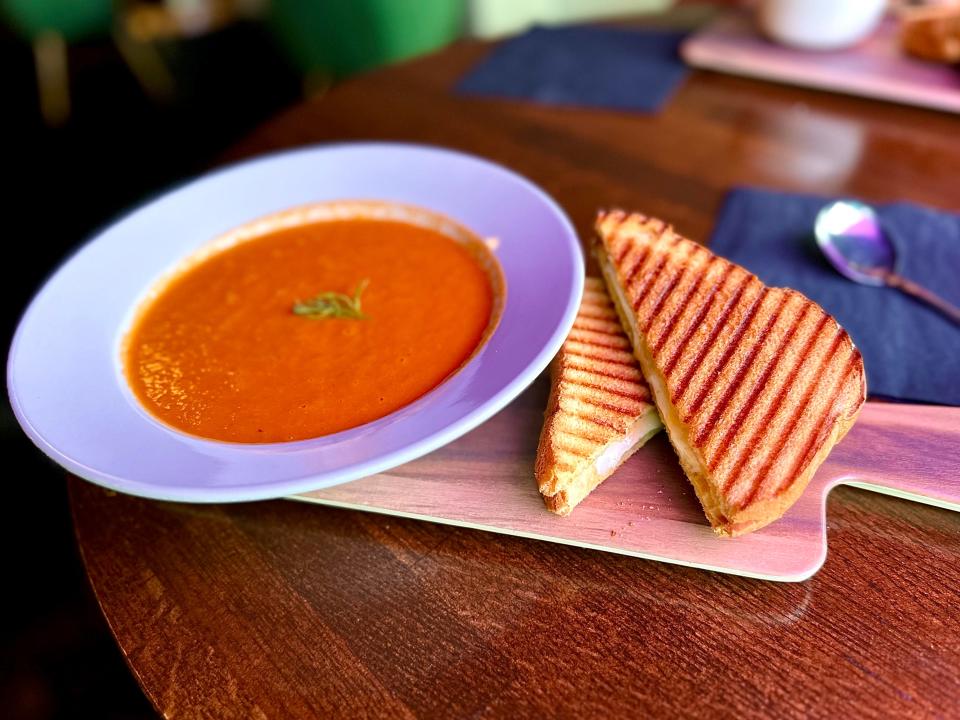 Grilled cheese and tomato soup from Typsy Unicorn's Brewing in Edgewater.
