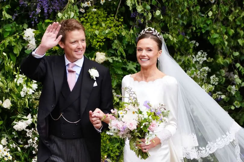 Olivia Henson and Hugh Grosvenor, the Duke of Westminster leave Chester Cathedral after their wedding -Credit:Peter Byrne/PA Wire