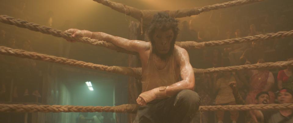 Kid (Dev Patel) dons a mask as the underground fighter known as The Beast in "Monkey Man."