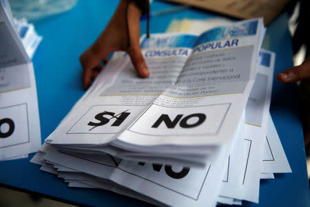 Ballots are seen after the polls closed at a polling station during a referendum on a border dispute with Belize in Guatemala City, Guatemala April 15, 2018. REUTERS/ Luis Echeverria