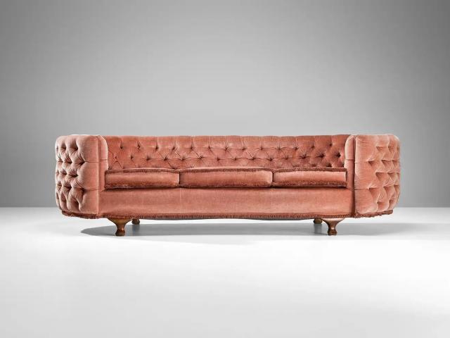 Neiman-Marcus Three Piece Tufted Leather Sectional Sofa at 1stDibs