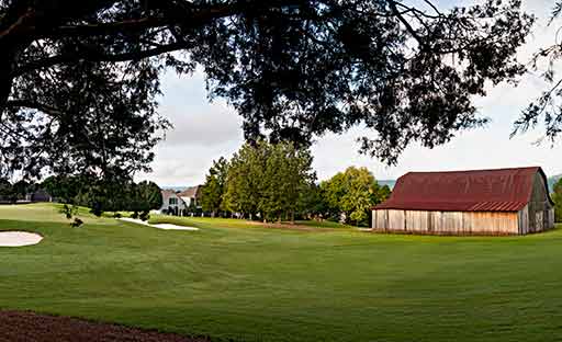 One of the landmarks on the Robert Trent Jones Golf Trail Hampton Cove Highlands Course is an old mule barn near the fifth hole.