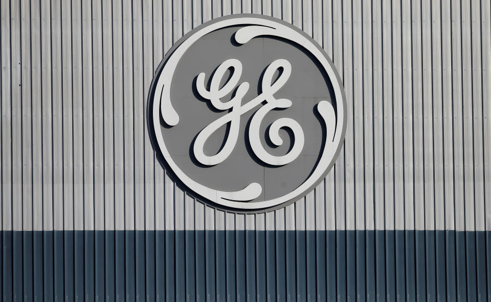 The logo of U.S. conglomerate General Electric is pictured at the company's site of its energy branch in Belfort, France, February 5, 2019. REUTERS/Vincent Kessler