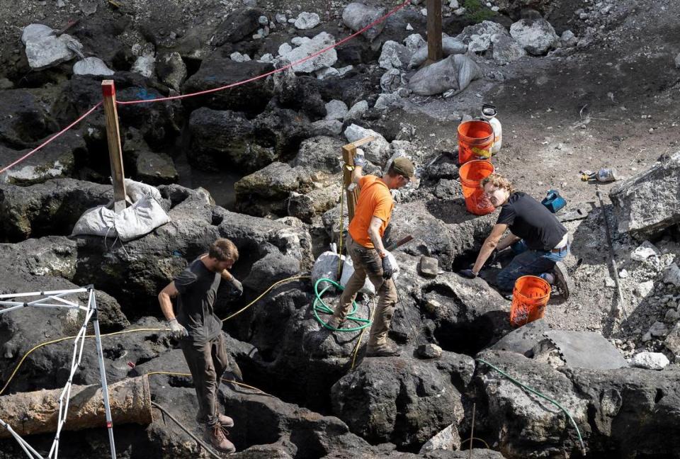 An archaeological team works at the site of a planned Related Group residential tower complex on the Miami River in Brickell. A 16-month excavation has unearthed a remarkable trove of prehistoric indigenous finds, including artifacts dating back to the dawn of human civilization 7,000 years ago.