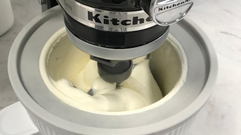 kitchenaid ice cream maker making vanilla ice cream