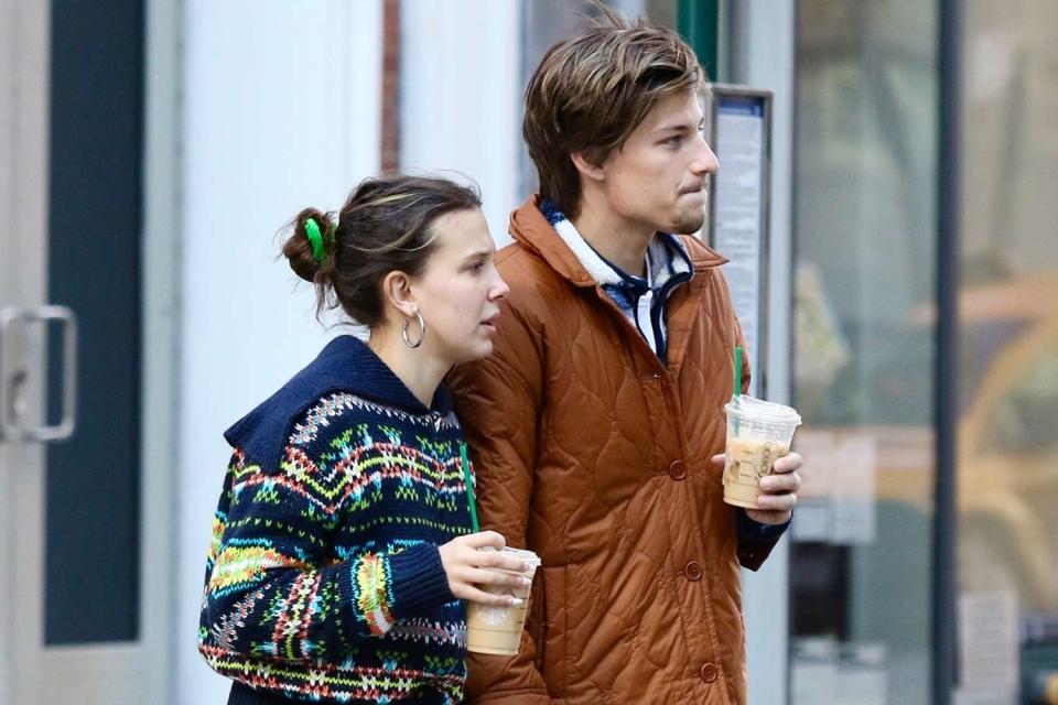 <p>BrosNYC / BACKGRID</p> Millie Bobby Brown and Jake Bongiovi on Feb. 19 in NYC