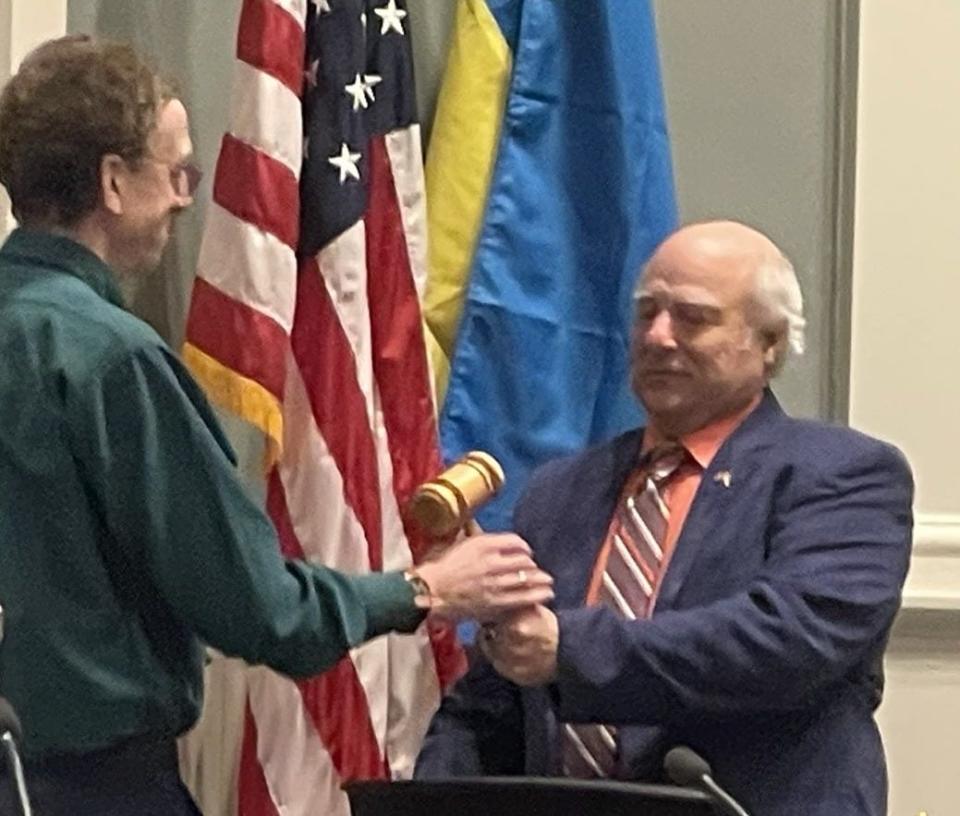 Daniel Klein is sworn in as Chair of the Tompkins County Legislature. Jan 2, 2024.